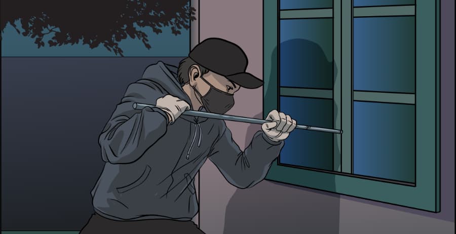 Illustration of burglar forcing entry through a window in Corpus Christi