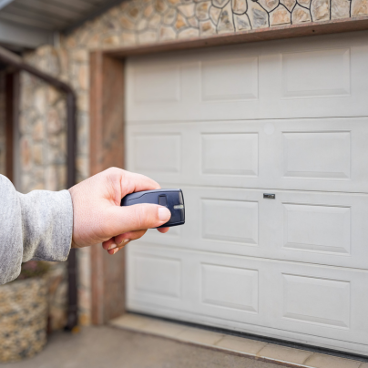 Corpus Christi security key fob pointing to a garage door